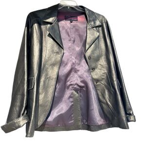 vintage kelli kouri leather jacket – metallic charcoal – size l